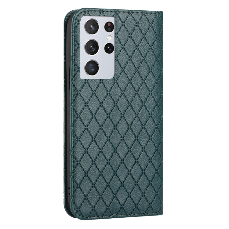 For Samsung Galaxy S21 Ultra 5G S11 RFID Diamond Lattice Flip Leather Phone Case