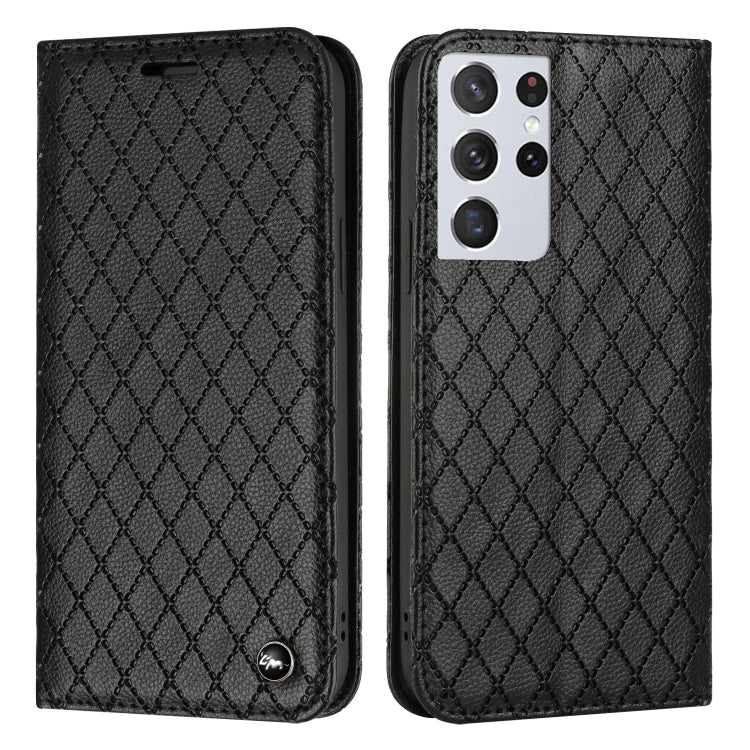 For Samsung Galaxy S21 Ultra 5G S11 RFID Diamond Lattice Flip Leather Phone Case