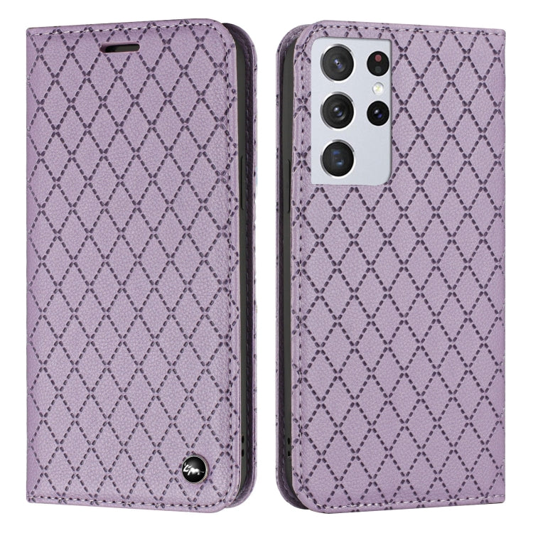 For Samsung Galaxy S21 Ultra 5G S11 RFID Diamond Lattice Flip Leather Phone Case