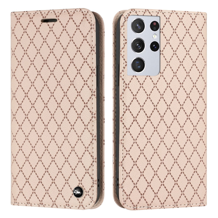 For Samsung Galaxy S21 Ultra 5G S11 RFID Diamond Lattice Flip Leather Phone Case