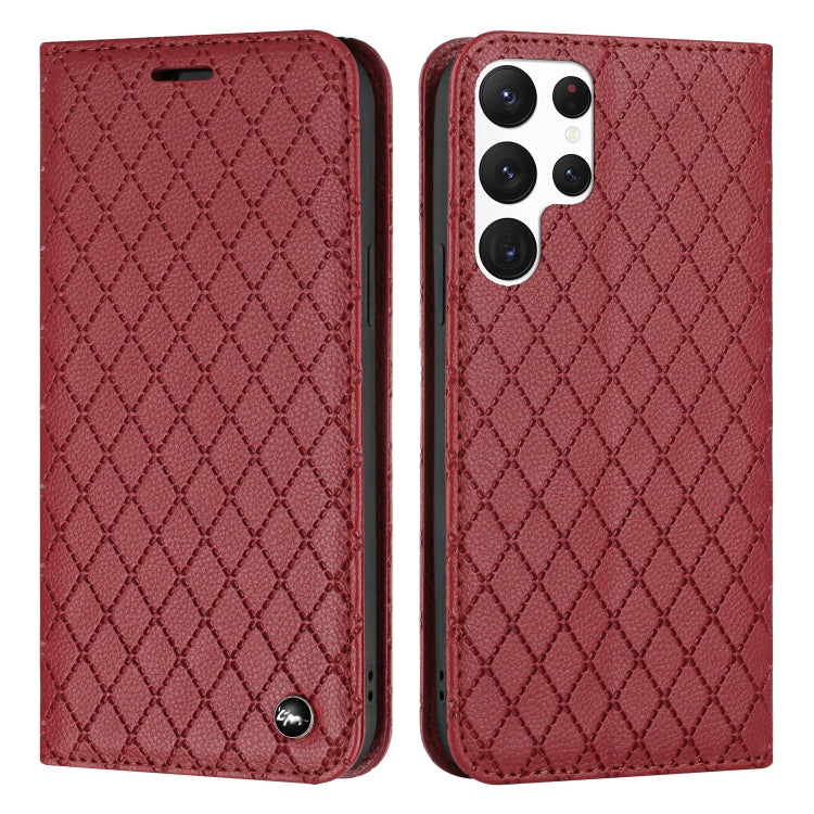 For Samsung Galaxy S22 Ultra 5G S11 RFID Diamond Lattice Flip Leather Phone Case