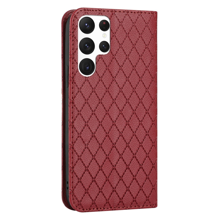 For Samsung Galaxy S22 Ultra 5G S11 RFID Diamond Lattice Flip Leather Phone Case