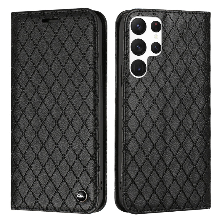 For Samsung Galaxy S22 Ultra 5G S11 RFID Diamond Lattice Flip Leather Phone Case