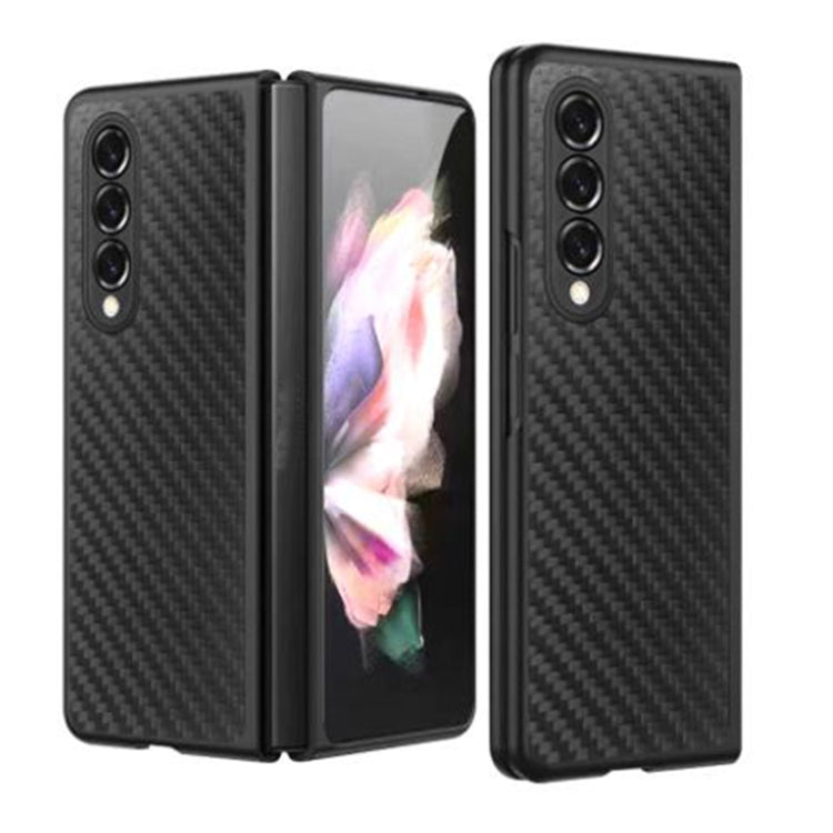 For Samsung Galaxy Z Fold4 Carbon Fiber Texture Skin-friendly Feel Ultra-thin Folding Phone Case with Screen Protector(Black)