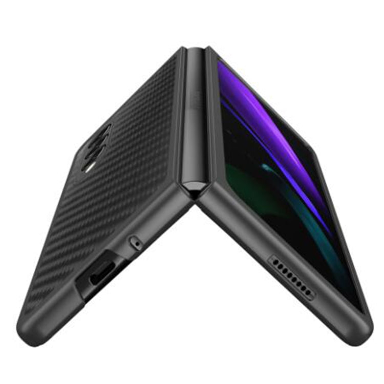 For Samsung Galaxy Z Fold4 Carbon Fiber Texture Skin-friendly Feel Ultra-thin Folding Phone Case with Screen Protector(Black)