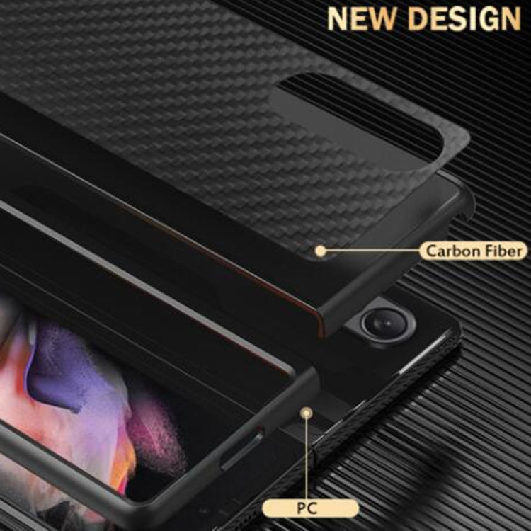 For Samsung Galaxy Z Fold4 Carbon Fiber Texture Skin-friendly Feel Ultra-thin Folding Phone Case with Screen Protector(Black)