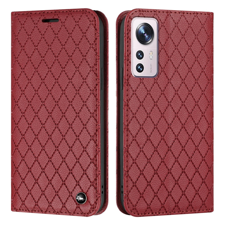 For Xiaomi 12 / 12X S11 RFID Diamond Lattice Flip Leather Phone Case