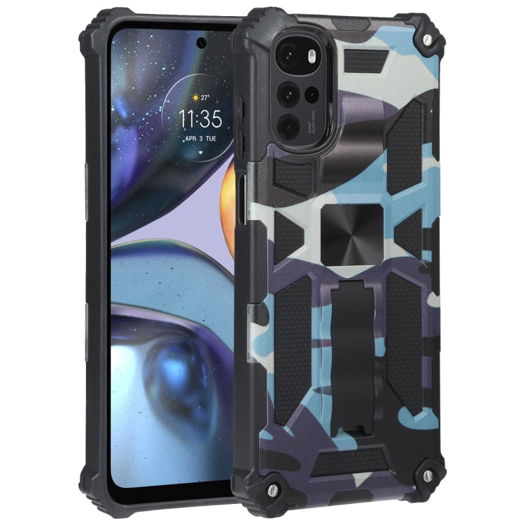 For Motorola Moto G22 Camouflage Armor Kickstand Magnetic Phone Case