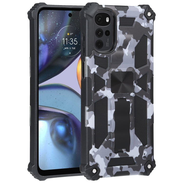 For Motorola Moto G22 Camouflage Armor Kickstand Magnetic Phone Case