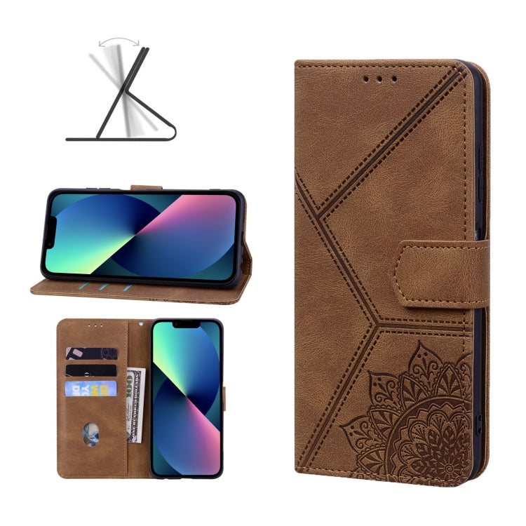 For iPhone 13 mini Geometric Mandala Embossed Leather Phone Case