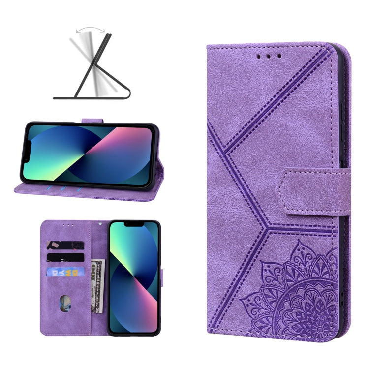 For iPhone 13 mini Geometric Mandala Embossed Leather Phone Case