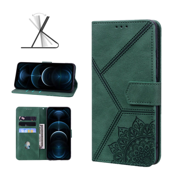 For iPhone 12 Pro Max Geometric Mandala Embossed Leather Phone Case