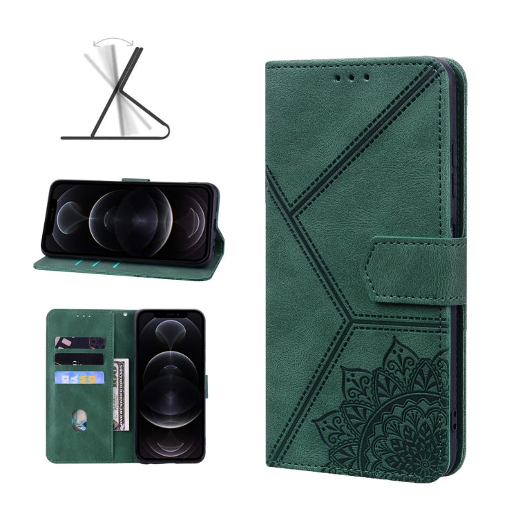 For iPhone 12 Pro Geometric Mandala Embossed Leather Phone Case