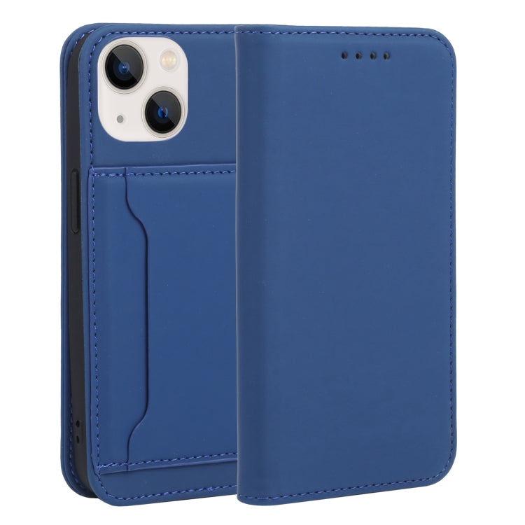 For iPhone 14 Magnetism Skin Feel Card Holder Leather Phone Case