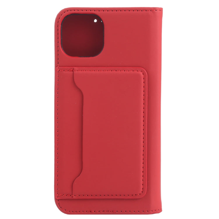 For iPhone 14 Plus Magnetism Skin Feel Card Holder Leather Phone Case