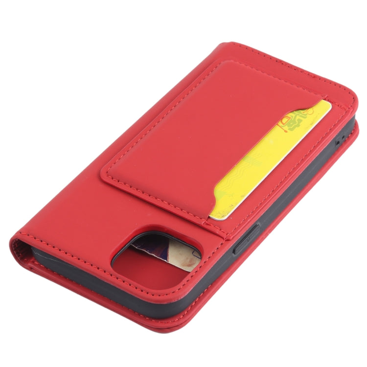 For iPhone 14 Plus Magnetism Skin Feel Card Holder Leather Phone Case