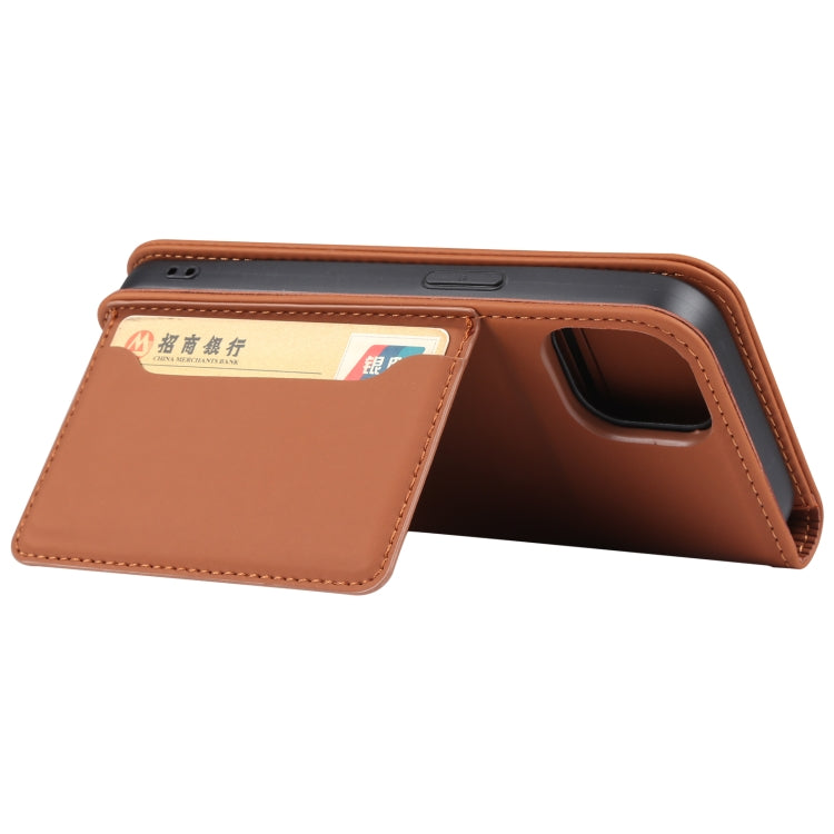 For iPhone 14 Plus Magnetism Skin Feel Card Holder Leather Phone Case