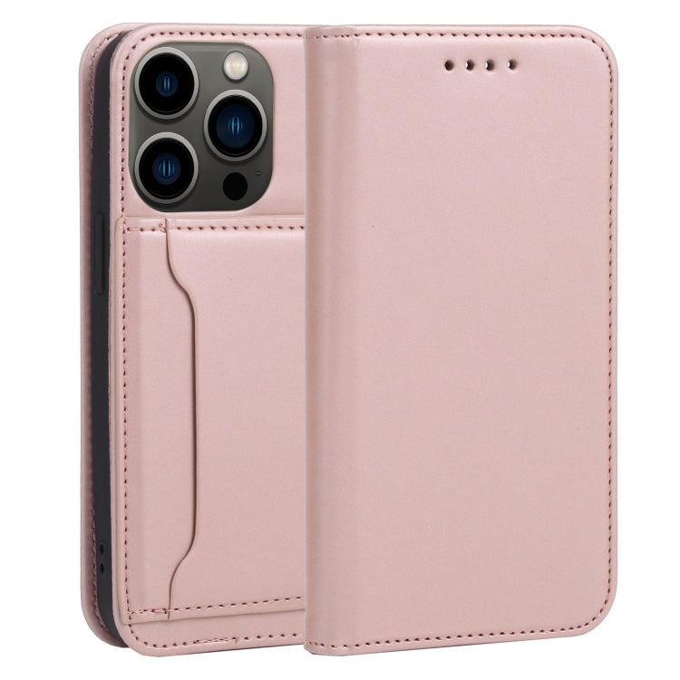 For iPhone 14 Pro Magnetism Skin Feel Card Holder Leather Phone Case