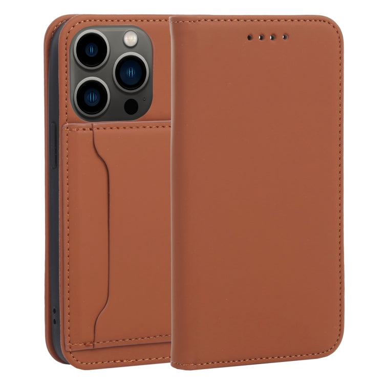 For iPhone 14 Pro Magnetism Skin Feel Card Holder Leather Phone Case
