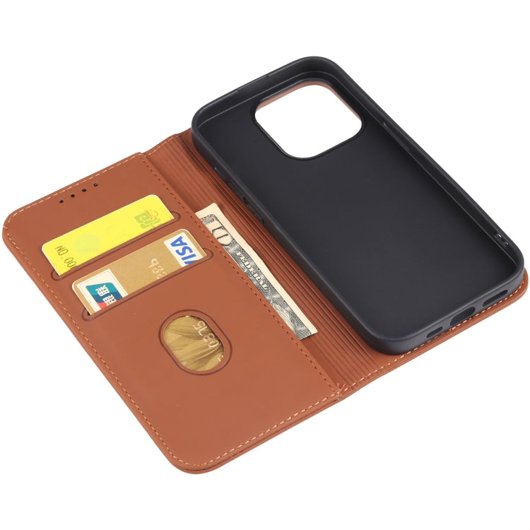 For iPhone 14 Pro Magnetism Skin Feel Card Holder Leather Phone Case