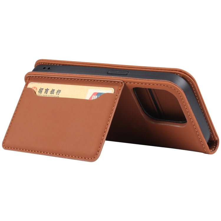 For iPhone 14 Pro Magnetism Skin Feel Card Holder Leather Phone Case