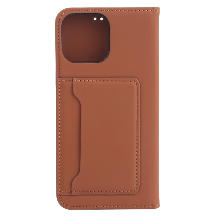 For iPhone 14 Pro Max Magnetism Skin Feel Card Holder Leather Phone Case
