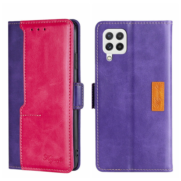For Samsung Galaxy A22 4G Contrast Color Side Buckle Leather Phone Case
