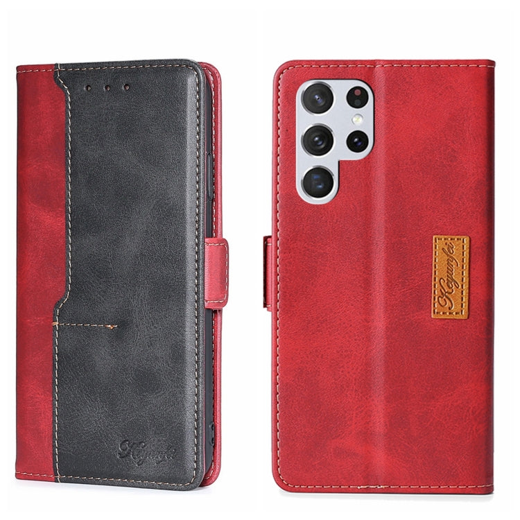 For Samsung Galaxy S22 Ultra Contrast Color Side Buckle Leather Phone Case