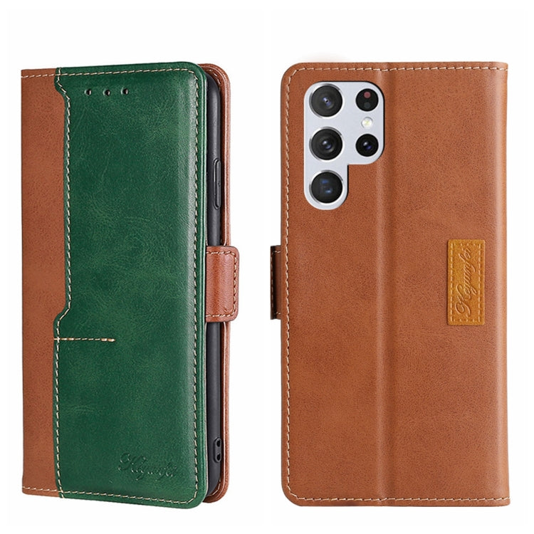 For Samsung Galaxy S22 Ultra Contrast Color Side Buckle Leather Phone Case