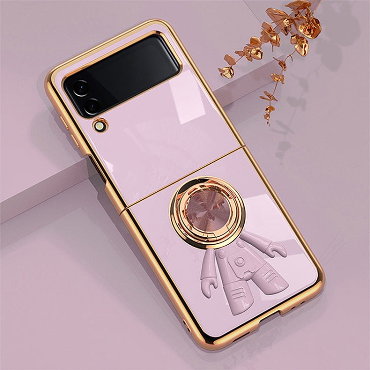 For Samsung Galaxy Z Flip4 6D Plating Astronaut Ring Kickstand Phone Case