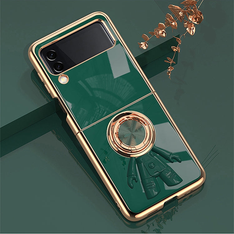 For Samsung Galaxy Z Flip3 6D Plating Astronaut Ring Kickstand Phone Case