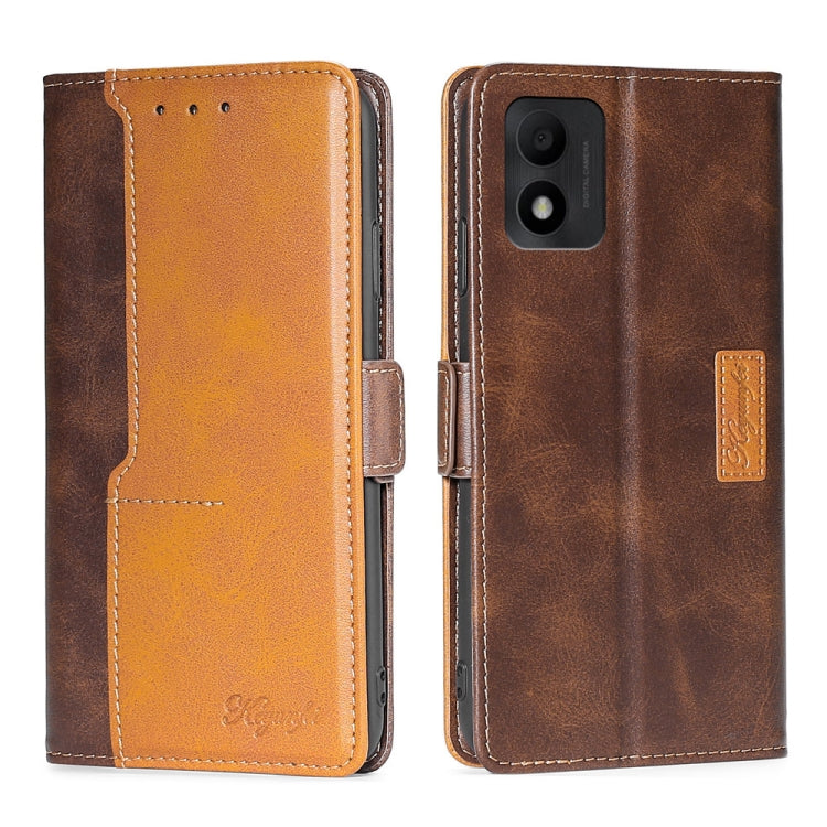 For TCL 303 Contrast Color Side Buckle Leather Phone Case