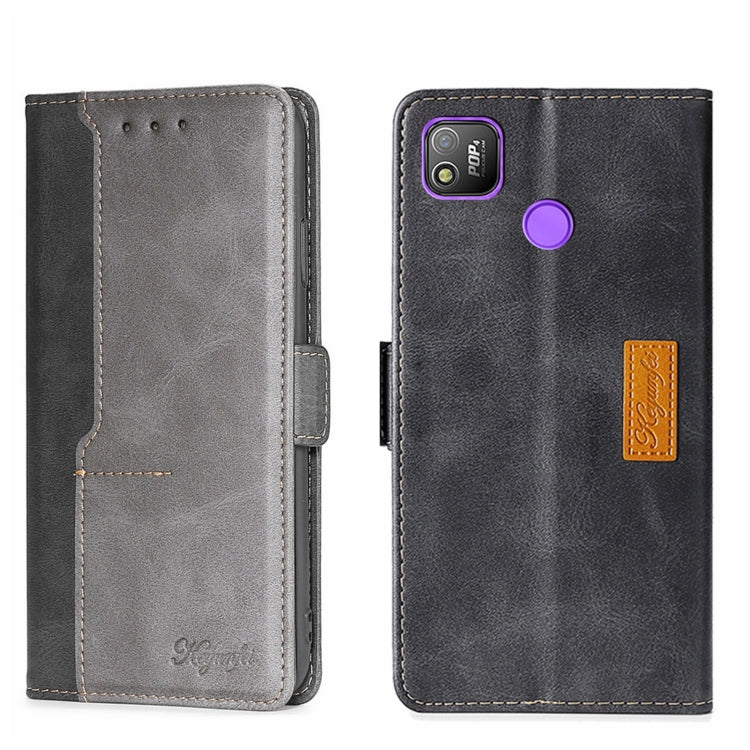 For Tecno Pop 4 Contrast Color Side Buckle Leather Phone Case