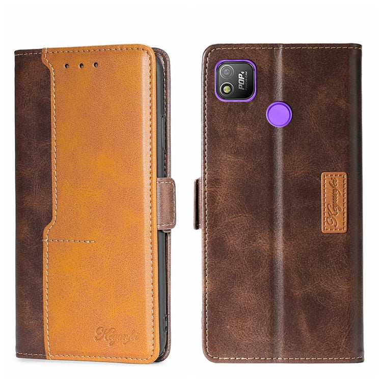 For Tecno Pop 4 Contrast Color Side Buckle Leather Phone Case