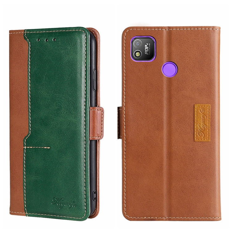 For Tecno Pop 4 Contrast Color Side Buckle Leather Phone Case