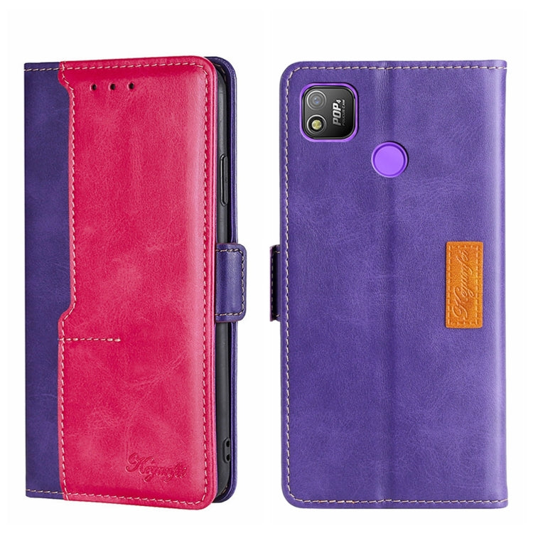 For Tecno Pop 4 Contrast Color Side Buckle Leather Phone Case