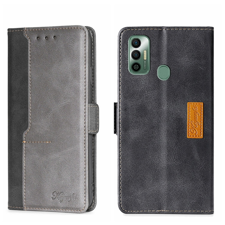 For Tecno Spark 7 Contrast Color Side Buckle Leather Phone Case