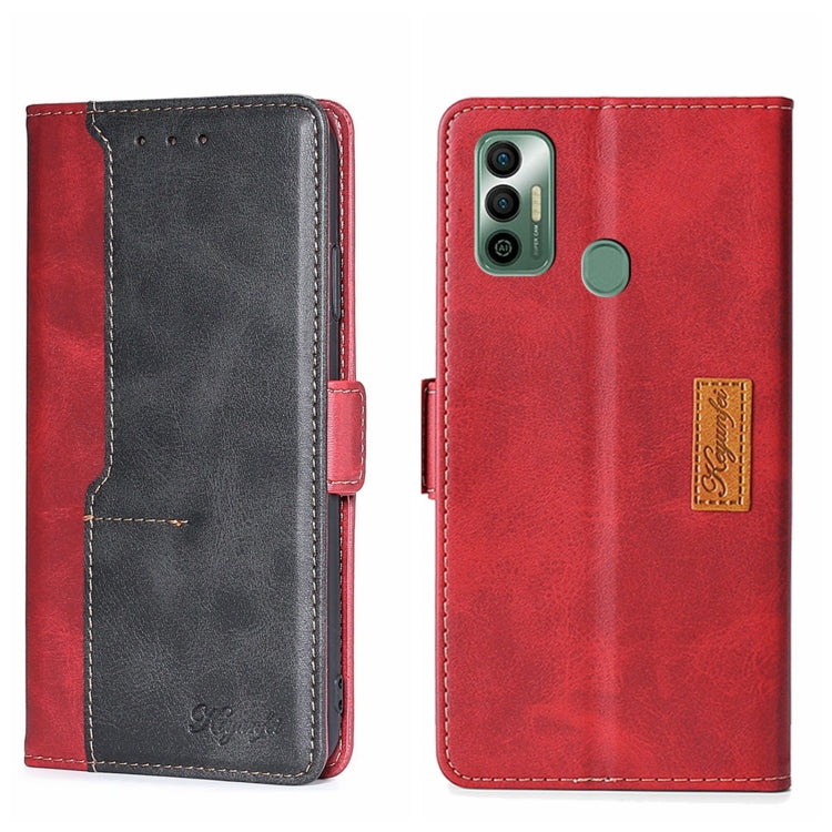 For Tecno Spark 7 Contrast Color Side Buckle Leather Phone Case