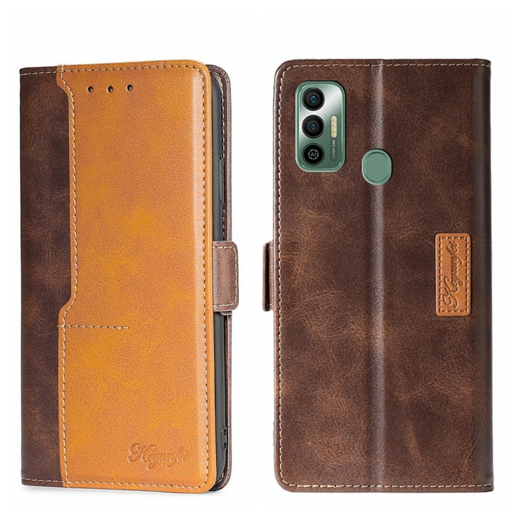 For Tecno Spark 7 Contrast Color Side Buckle Leather Phone Case