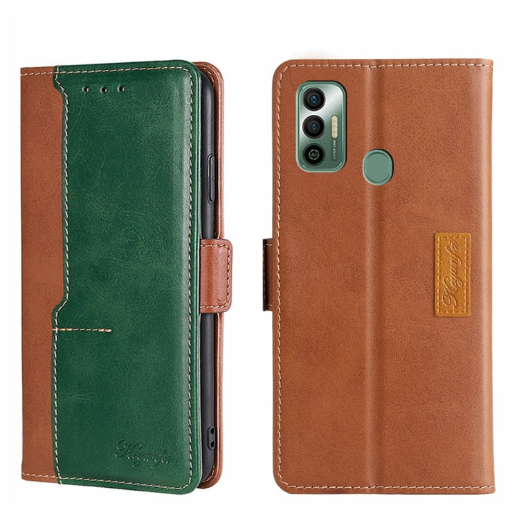 For Tecno Spark 7 Contrast Color Side Buckle Leather Phone Case