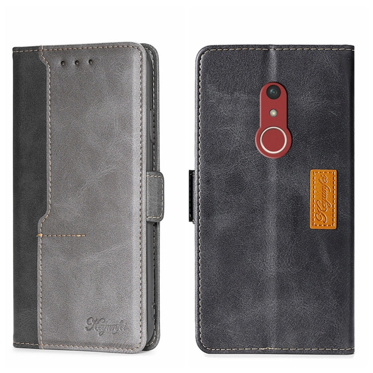 For Fujitsu Arrow Be4 Plus F-41B Contrast Color Side Buckle Leather Phone Case