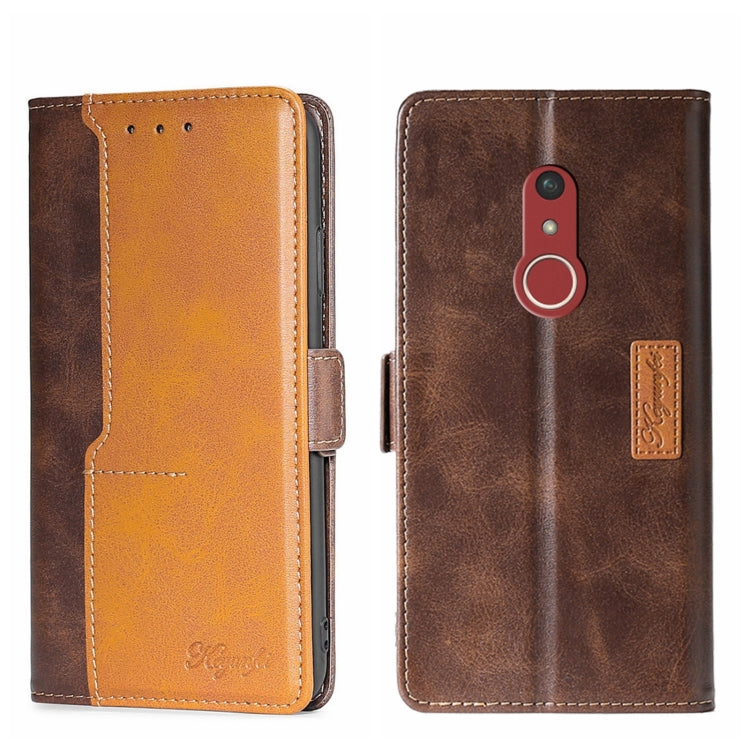 For Fujitsu Arrow Be4 Plus F-41B Contrast Color Side Buckle Leather Phone Case