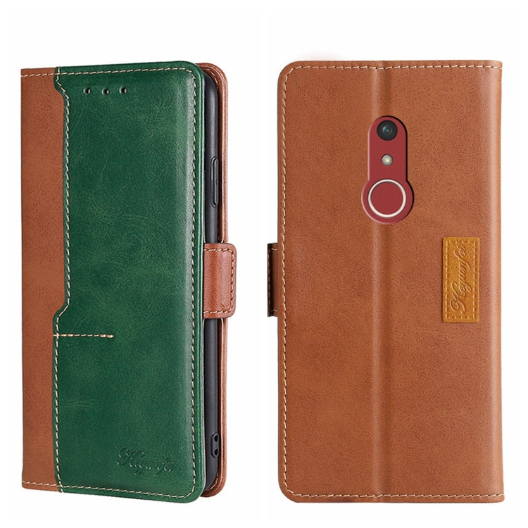 For Fujitsu Arrow Be4 Plus F-41B Contrast Color Side Buckle Leather Phone Case