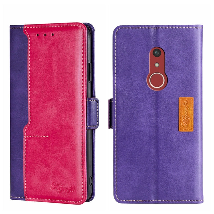 For Fujitsu Arrow Be4 Plus F-41B Contrast Color Side Buckle Leather Phone Case