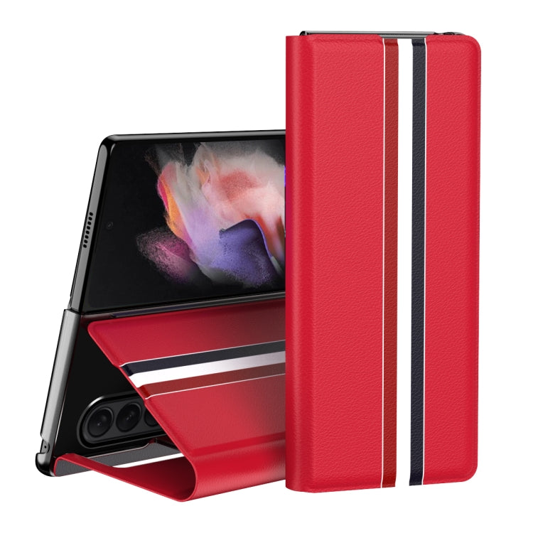 For Samsung Galaxy Z Fold4 Lychee Texture PU Card Slot Leather Case with Holder