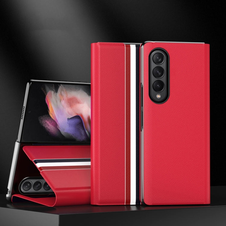 For Samsung Galaxy Z Fold4 Lychee Texture PU Card Slot Leather Case with Holder