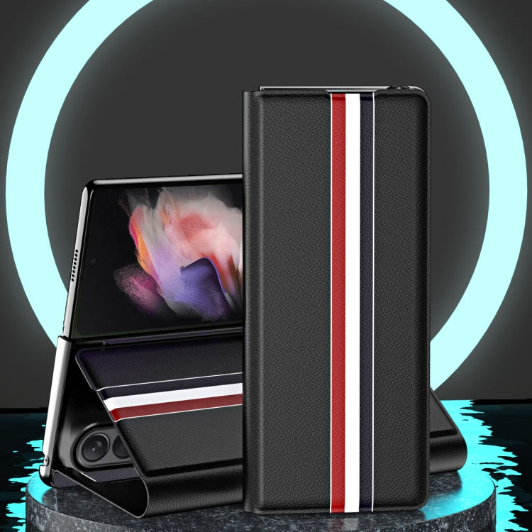 For Samsung Galaxy Z Fold4 Lychee Texture PU Card Slot Leather Case with Holder