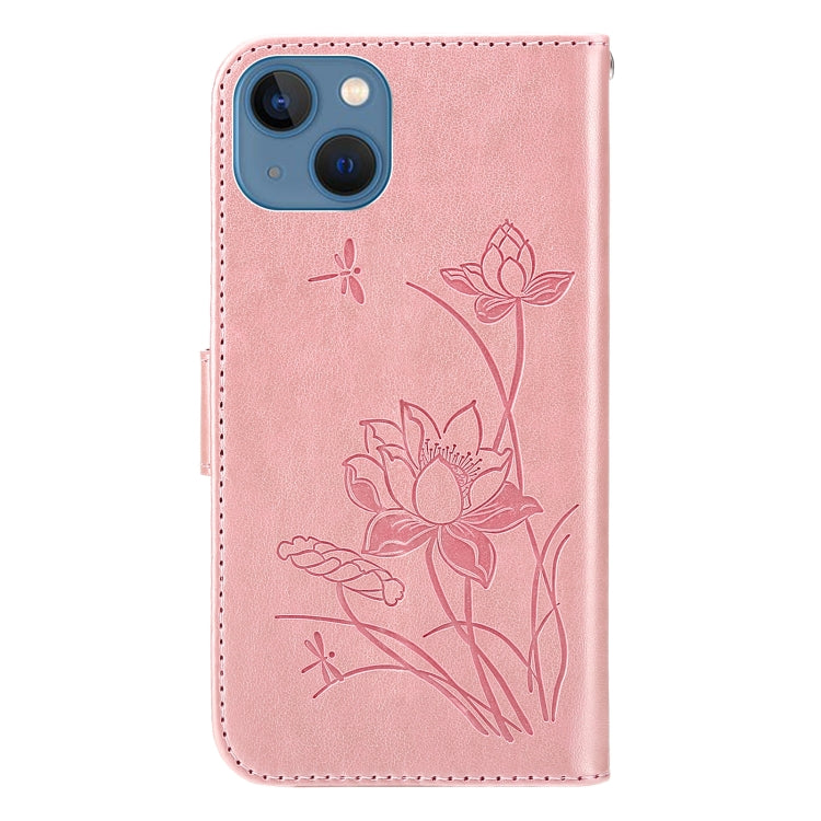 For iPhone 14 Lotus Embossed Leather Phone Case / 13