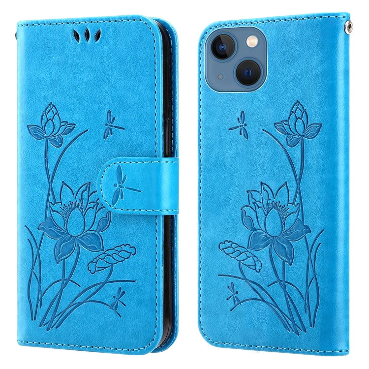 For iPhone 14 Plus Lotus Embossed Leather Phone Case