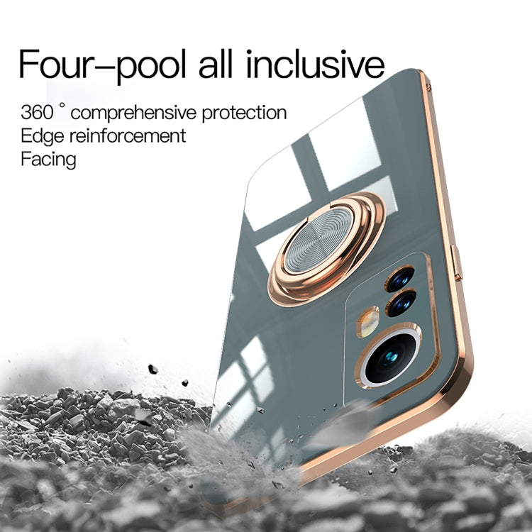 For Xiaomi 12 Lite 6D Electroplating Full Coverage Silicone Phone Case with Magnetic Ring Holder